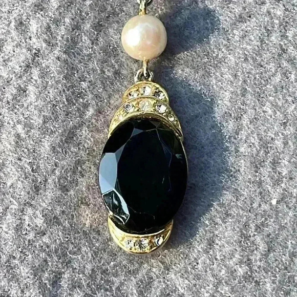 Marvella Black Gemstone with 3 Pearl and Diamond Like accents - Picture 4 of 5
